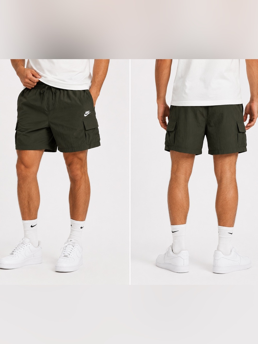 Nike  Dark Green Men’s Drawstring Elastic Waist Cargo Shorts